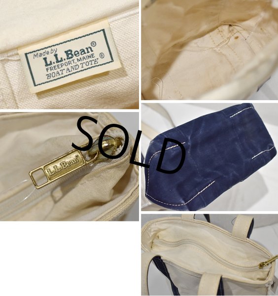 画像2: 90's~【ビンテージ】【L.L.bean】【エルエルビーン】【白×紺】長めハンドル【天マチファスナー付き】【キャンバス】【トートバッグ】【キャンバストート】  (2)