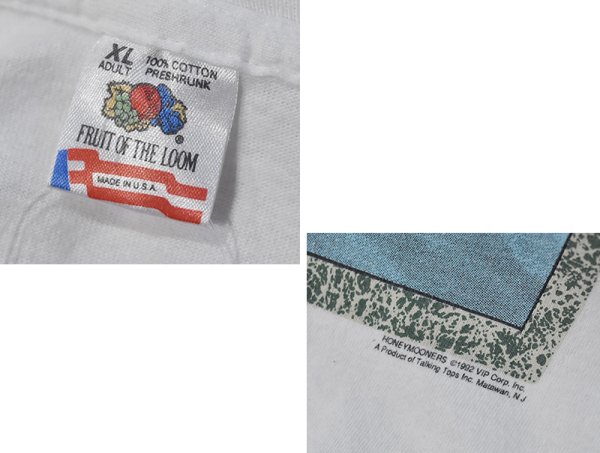 画像2: 90's【USA製】 ビンテージ【FRUIT OF THE LOOM 】フルーツオブザルーム【The Honeymooners】ハネムーナーズ【ADDRESS THE BALL】白【 Tシャツ】【サイズXL】  (2)