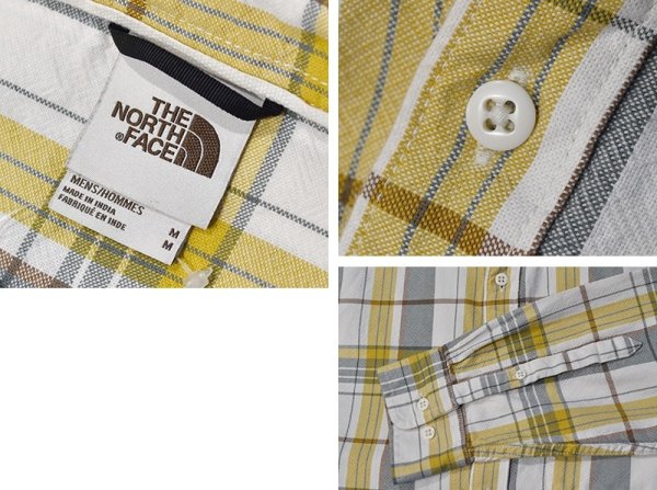 画像2: ビンテージ【ノースフェイス】【the north face】【生成りｘ緑ｘ黄色】チェック柄【コットン長袖シャツ】【サイズＭ】  (2)