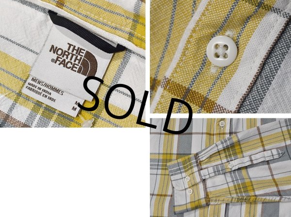 画像2: ビンテージ【ノースフェイス】【the north face】【生成りｘ緑ｘ黄色】チェック柄【コットン長袖シャツ】【サイズＭ】  (2)