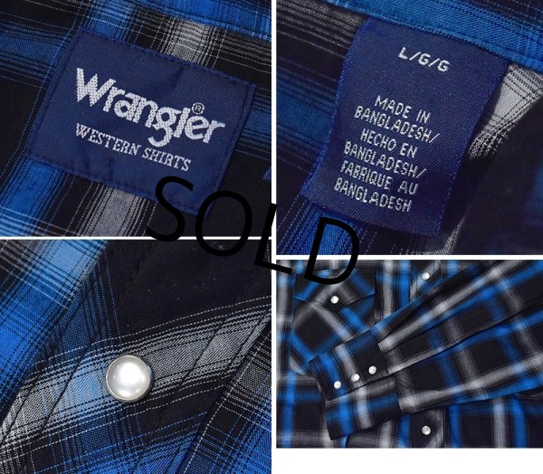 画像2: 【Wrangler】ラングラー【ビンテージ】【黒×青】オンブレチェック シャドーチェック【ウエスタンシャツ】【サイズL】   (2)