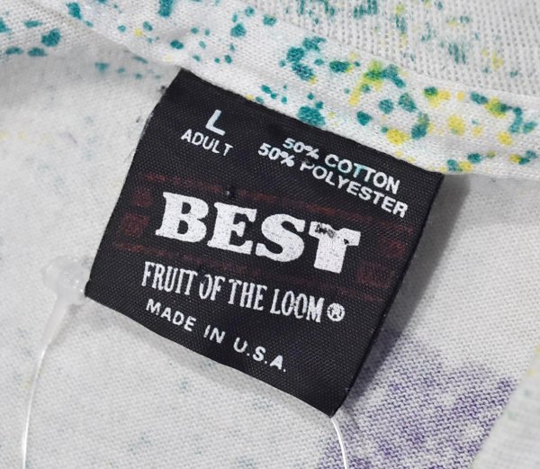 画像2: 90's USA製 ビンテージ【FRUIT OF THE LOOM 】フルーツオブザルーム【MARDI GRAS】【白】総柄【 Tシャツ】【サイズL】  (2)
