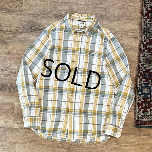 画像1: ビンテージ【ノースフェイス】【the north face】【生成りｘ緑ｘ黄色】チェック柄【コットン長袖シャツ】【サイズＭ】  (1)