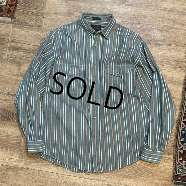 画像1: ~90’s【ビンテージ】【エディーバウアー】【Rufton Twill】【緑×エンジ×紺×白】ストライプ【長袖シャツ】【コットンシャツ】【サイズL】  (1)