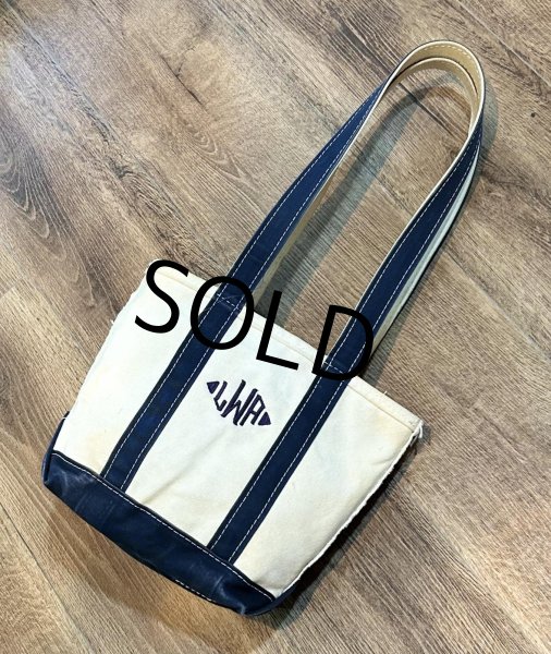 画像1: 90's~【ビンテージ】【L.L.bean】【エルエルビーン】【白×紺】長めハンドル【天マチファスナー付き】【キャンバス】【トートバッグ】【キャンバストート】  (1)