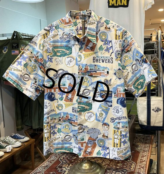 画像1: 【REYN SPOONER】【レインスプーナー】【MLB】野球 Milwaukee BREWERS ミルウォーキー・ブルワーズ メジャーリーグ【アロハシャツ】半袖シャツ【サイズL】   (1)