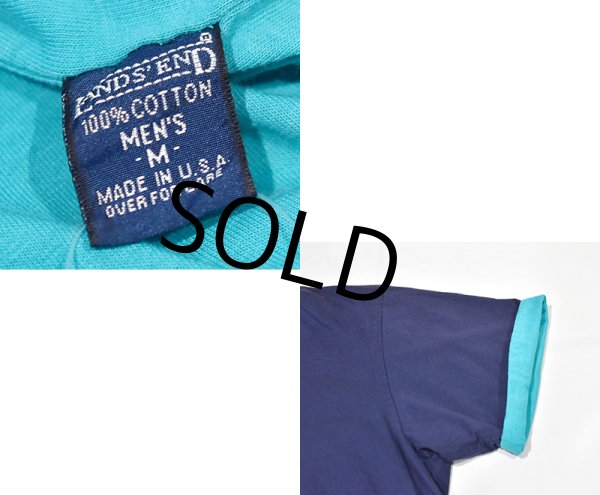 画像2: 90's【USA製】 ビンテージ【ランズエンド】【LANDS' END】【紺×エメラルド】【リバーシブル】【ダブルフェイス】【Tシャツ】【サイズM】  (2)
