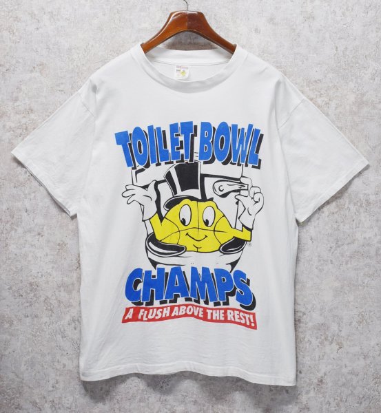 画像1: 90's ビンテージ【GUS MACKER】【TOILET BOWL CHAMPS】白【 Tシャツ】【サイズXL】  (1)