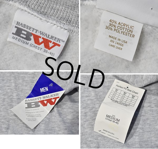 画像2: デッドストック【USA製】BW【BASSETT-WALKER】バセットウォーカー ビンテージ グレー【無地】スウェット サイズL  (2)