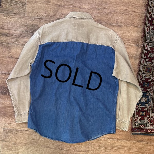画像3: 【USA製】【ビンテージ】【RUFF HEWN】ラフ・ヒューン【青×ベージュ】袖切替【デニムシャツ】【サイズＬ】  (3)
