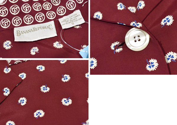 画像2: ビンテージ【BANANA REPUBLIC】バナナリパブリック【エンジ×白花柄】【レーヨンシャツジャケット】レディース古着【サイズS】  (2)