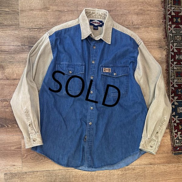 画像1: 【USA製】【ビンテージ】【RUFF HEWN】ラフ・ヒューン【青×ベージュ】袖切替【デニムシャツ】【サイズＬ】  (1)