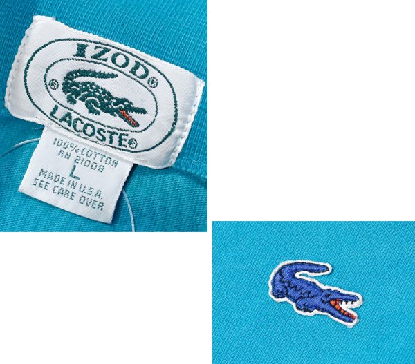 画像2: ~90's USA製【ラコステ】【LACOSTE IZOD】アイゾッド 胸刺繍ロゴ【エメラルドブルー】【タートルネックロンT】【サイズL】  (2)