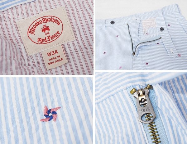 画像2: ビンテージ【ブルックスブラザーズ】【Brooks Brothers】白×水色【ストライプ】【シアサッカーパンツ】刺繍入り【ショーツ】半ズボン【短パン】【W34】  (2)