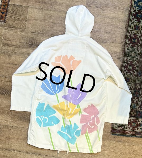 画像1: USA製 ビンテージ【MICHIGAN RAG CO.】ミシガンラグ【花】バックプリント【生成り】【フードジャケット】パーカー  (1)