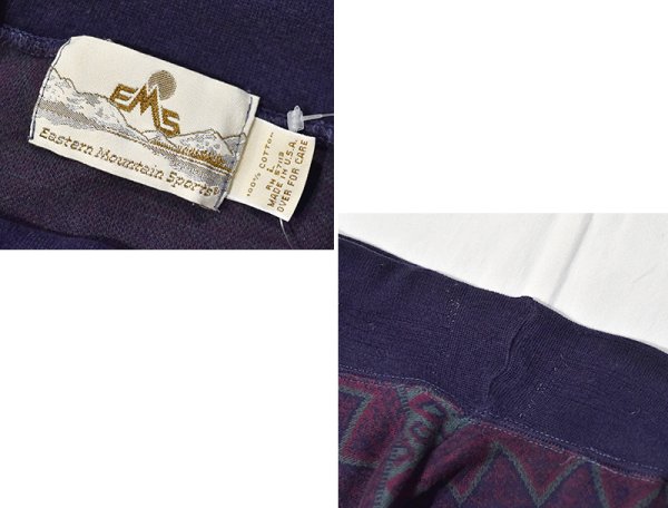 画像2: 90’s USA製【EMS】Eastern Mountain Sports【ネイティブ風総柄】紫ｘ紺【ハイネック 】【Ｔシャツ】【サイズL】  (2)