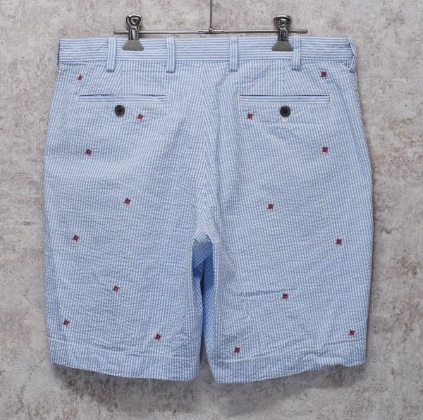 画像3: ビンテージ【ブルックスブラザーズ】【Brooks Brothers】白×水色【ストライプ】【シアサッカーパンツ】刺繍入り【ショーツ】半ズボン【短パン】【W34】  (3)