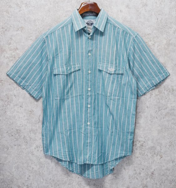 画像1: 【デッドストック】90's【ビンテージ】【DOCKERS】ドッカーズ【リーバイス】【緑×白ストライプ】【半袖シャツ】【サイズＭ】  (1)