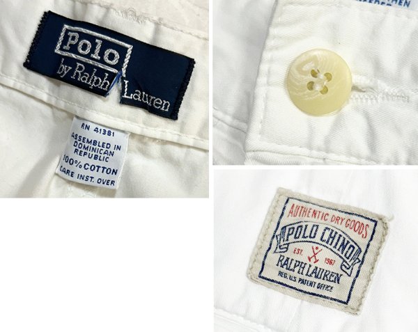 画像2: ビンテージ【POLO RALPH LAUREN】オールドラルフローレン【白】【２タック】ショートパンツ【短パン】【コットンショーツ】【W36】  (2)