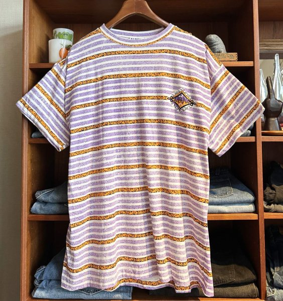画像1: 【LAGUNA】【ラグナ】紫ｘ白ｘオレンジ ボーダー【Tシャツ】【サイズＬ】  (1)
