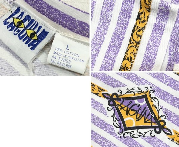 画像2: 【LAGUNA】【ラグナ】紫ｘ白ｘオレンジ ボーダー【Tシャツ】【サイズＬ】  (2)