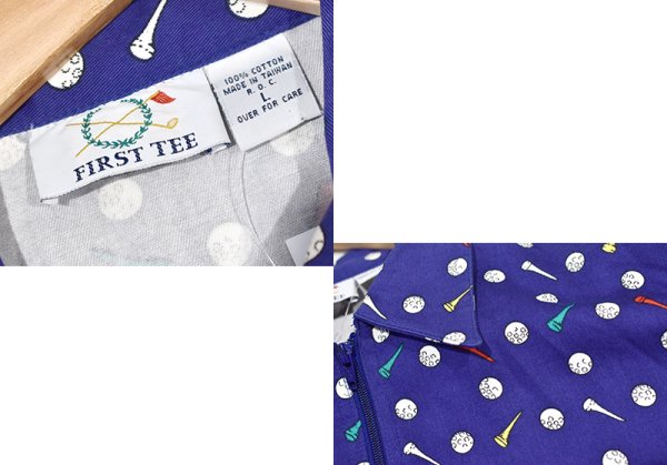 画像2: 【ビンテージ】【FIRST TEE】【青×ゴルフ総柄】コットン【ブルゾン】ジップアップジャケット【サイズL】  (2)