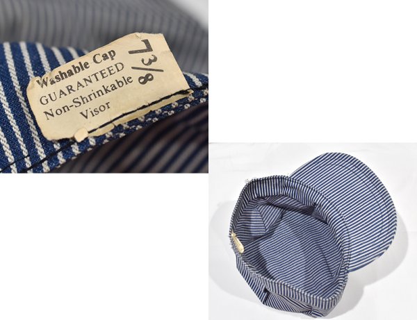 画像2: 70's【デッドストック】【ビンテージ】【ヒッコリーストライプ】【ワークキャップ】【サイズ7 3/8】59.5cm程度  (2)