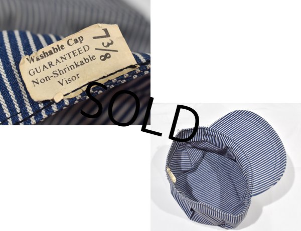画像2: 70's【デッドストック】【ビンテージ】【ヒッコリーストライプ】【ワークキャップ】【サイズ7 3/8】５９.５cm程度  (2)