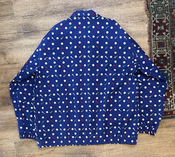 画像3: 【ビンテージ】【FIRST TEE】【青×ゴルフ総柄】コットン【ブルゾン】ジップアップジャケット【サイズL】  (3)