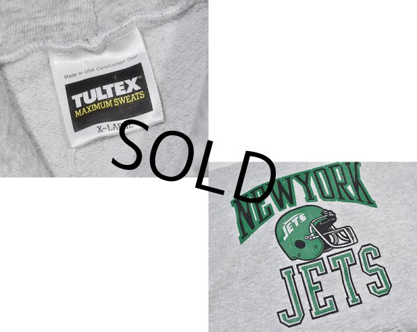 画像2: 90's【USA製】【ビンテージ】【Tultex】【タルテックス】NFL【NEW YORK JETS】ニューヨーク・ジェッツ【グレー】【パーカー】【サイズXL】  (2)