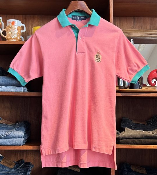 画像1: 〜90's【USA製】【ラルフローレン】POLO RALPH LAUREN 【ピンク×ターコイズ】【ポロシャツ】【サイズＬ】   (1)