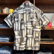 画像3: 【USA製】【ビンテージ】【GO BAREFOOT】アロハシャツ【ウミガメ×波×カヌー模様】ハワイアンシャツ【黒×水色×ベージュ】コットン【半袖シャツ】【サイズM】  (3)