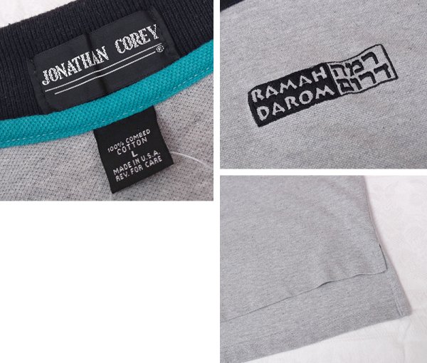 画像2: 90's~ USA製 ビンテージ【JONATHAN COREY】【グレーx黒ｘ緑】【コットン】【ポロシャツ】【サイズL】  (2)