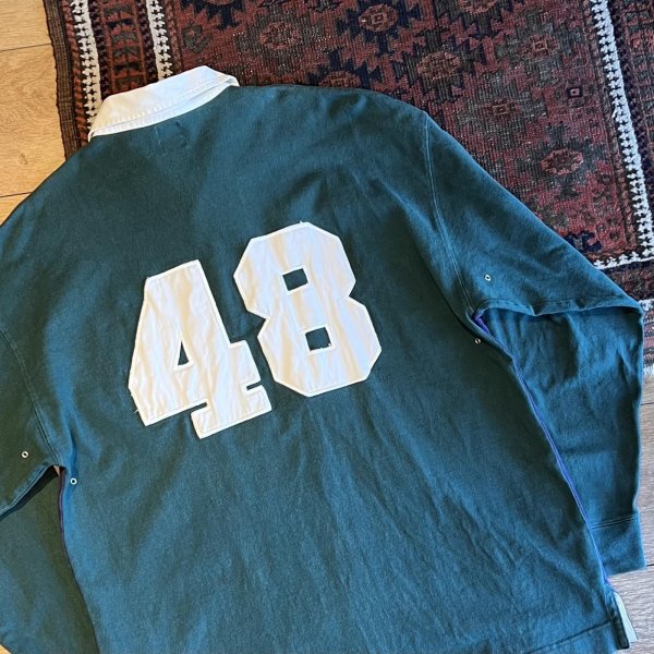 画像3: 90's ビンテージ【オールドGAP】【緑×紺】【無地切り返し】【48】【ボーダー柄 】【ラガーシャツ】【サイズL】  (3)