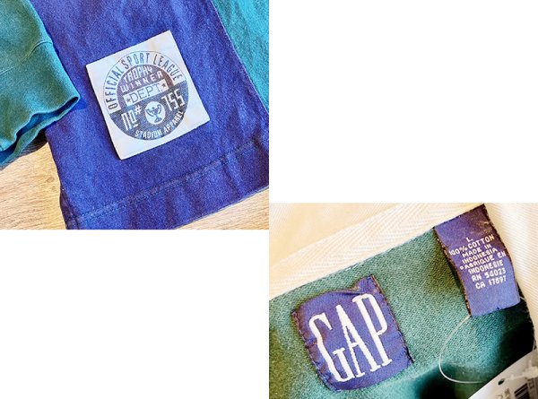 画像2: 90's ビンテージ【オールドGAP】【緑×紺】【無地切り返し】【48】【ボーダー柄 】【ラガーシャツ】【サイズL】  (2)