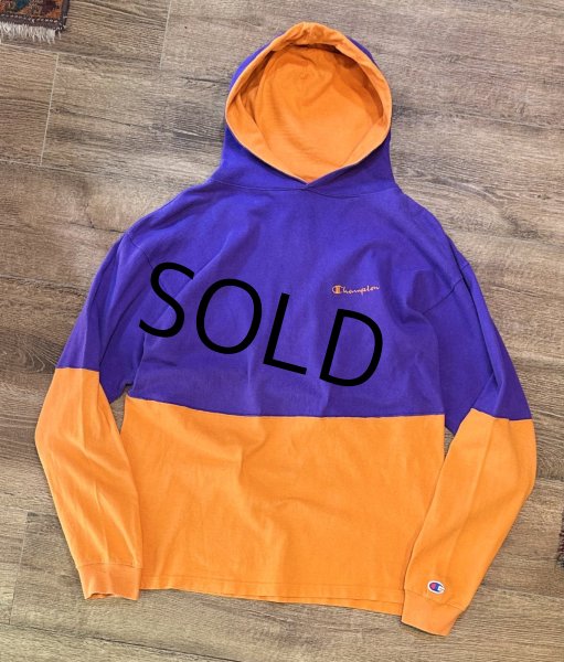 画像1: 90's【USA製】ビンテージ【チャンピオン】【Champion】【紫×オレンジ切り返し】コットン【パーカー】フーディー【サイズL】  (1)