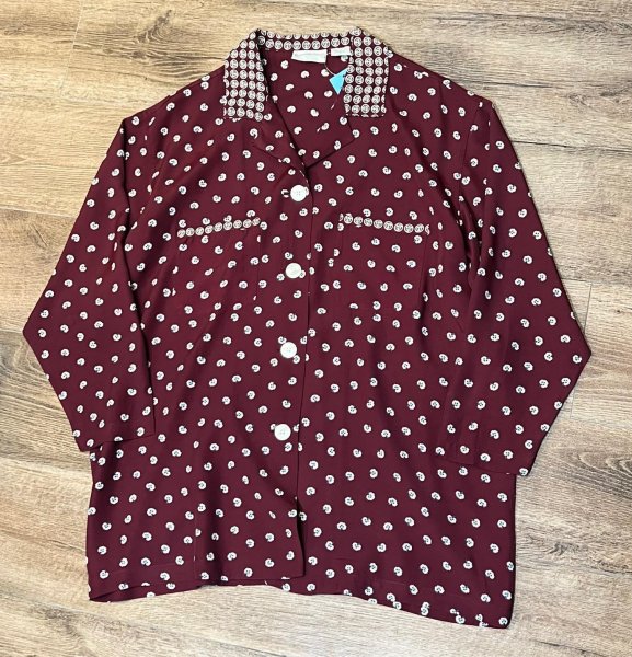 画像1: ビンテージ【BANANA REPUBLIC】バナナリパブリック【エンジ×白花柄】【レーヨンシャツジャケット】レディース古着【サイズS】  (1)