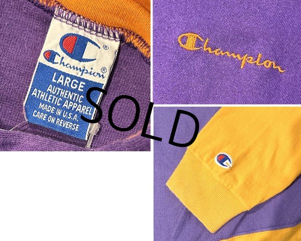 画像2: 90's【USA製】ビンテージ【チャンピオン】【Champion】【紫×オレンジ切り返し】コットン【パーカー】フーディー【サイズL】  (2)