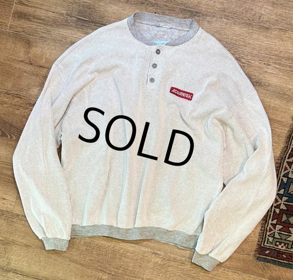 画像1: ADVANTEK 【アドバンテック】【ビンテージ】【グレー】ストライプ ヘンリーネックスウェット【サイズXL程度】  (1)