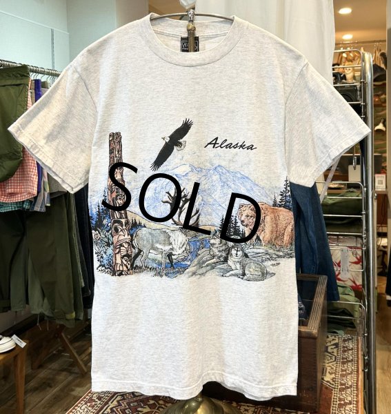 画像1: 90's〜 ビンテージ【SANSEGAL】【アラスカ】自然と動物プリント【グレー】【Ｔシャツ】【サイズM】  (1)