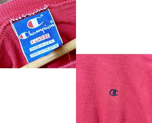 画像2: 【90's】【USA製】【ビンテージ】【チャンピオン】【Champion】胸ロゴ付き【赤】無地【Tシャツ】【サイズXL】  (2)