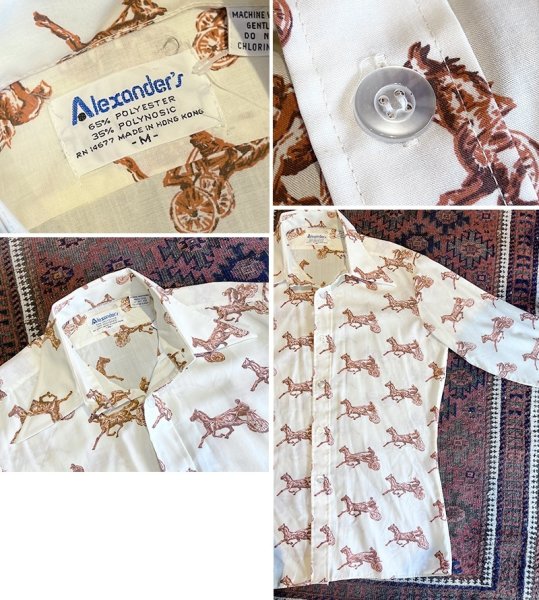 画像2: ビンテージ【Alexander's】アレキサンダーズ【クリーム】馬総柄【ポリエステル】ボックスシャツ【サイズＭ】   (2)