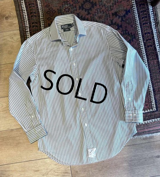 画像1: 新品未使用 90's~ ビンテージ【POLO RALPH LAUREN】ラルフローレン【REGENT】リージェント【白×緑ストライプ】【コットンシャツ】サイズ15 1/2 32/33  (1)