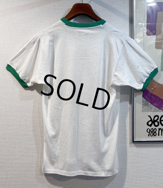画像3:  デッドストック 【未使用】80's【USA製】スクリーンスターズ【ビンテージ】【NEW LENOX METHODIST】白ｘ緑【リンガーTシャツ】【サイズＬ】  (3)