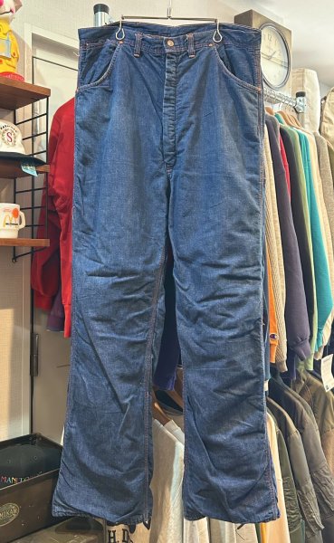 画像2: 60's【ビンテージ】【裏地付き】赤チェック裏地【ペインターパンツ】【デニムパンツ】トリプルステッチ【W38程度】  (2)