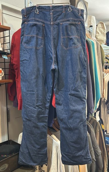 画像4: 60's【ビンテージ】【裏地付き】赤チェック裏地【ペインターパンツ】【デニムパンツ】トリプルステッチ【W38程度】  (4)