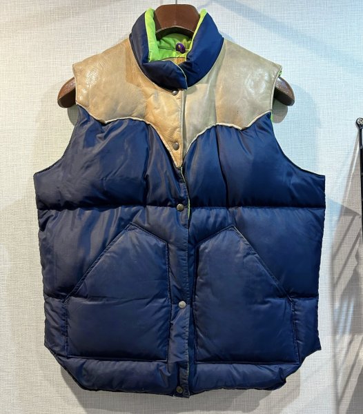画像1: 70's ビンテージ  ロッキーマウンテン【ROCKY MOUNTAIN】【紺ナイロン×レザー切替】【ダウンベスト】レディース【11/12】  (1)