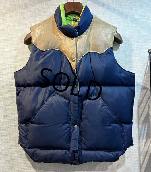 画像1: 70's ビンテージ  ロッキーマウンテン【ROCKY MOUNTAIN】【紺ナイロン×レザー切替】【ダウンベスト】レディース【11/12】  (1)