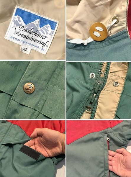 画像2: ~80’s【USA製】【Powderhorn】パウダーホーン【緑ｘ赤】【ナイロンマウンテンパーカー】【サイズＸＳ】   (2)