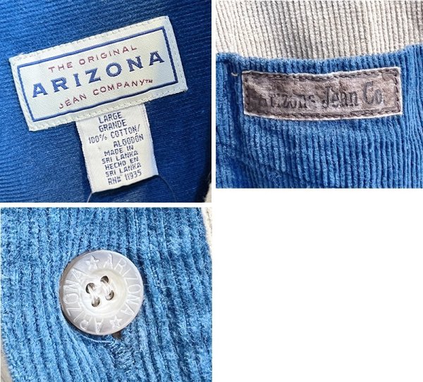 画像2: ビンテージ【ARIZONA】アリゾナ【青×ベージュ×エンジ】【コーデュロイ】切り返し【ロングスリーブシャツ】【ボタンダウンシャツ】【サイズL】  (2)